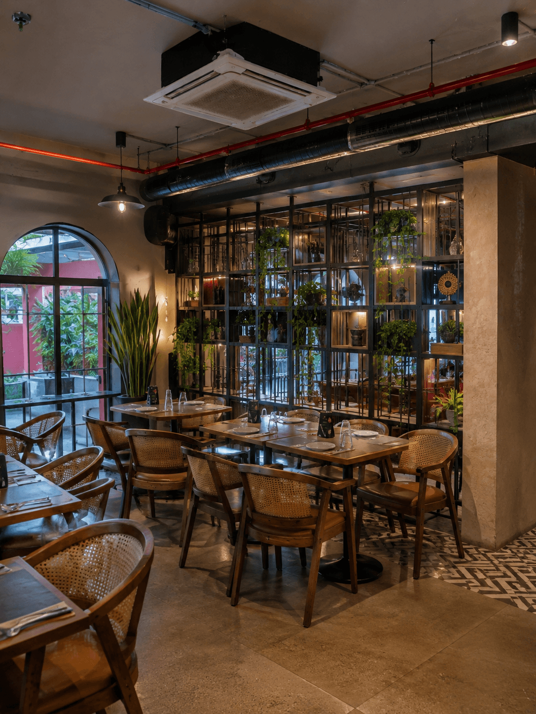 A professionally photographed restaurant interior with tailored seating